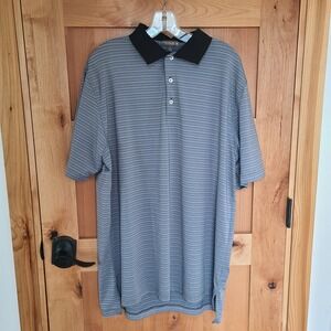 Peter Millar Sz L Blue Striped Stretch Performance Polo Shirt Preppy Tennis Prep